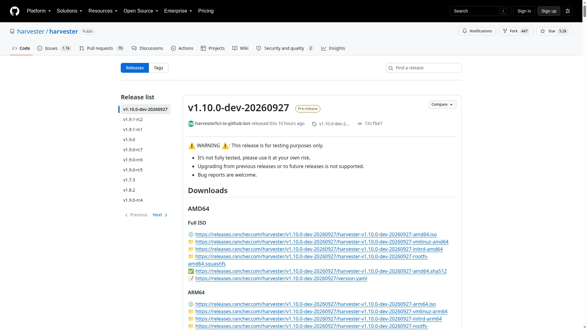 Harvester v1.9.0 release
