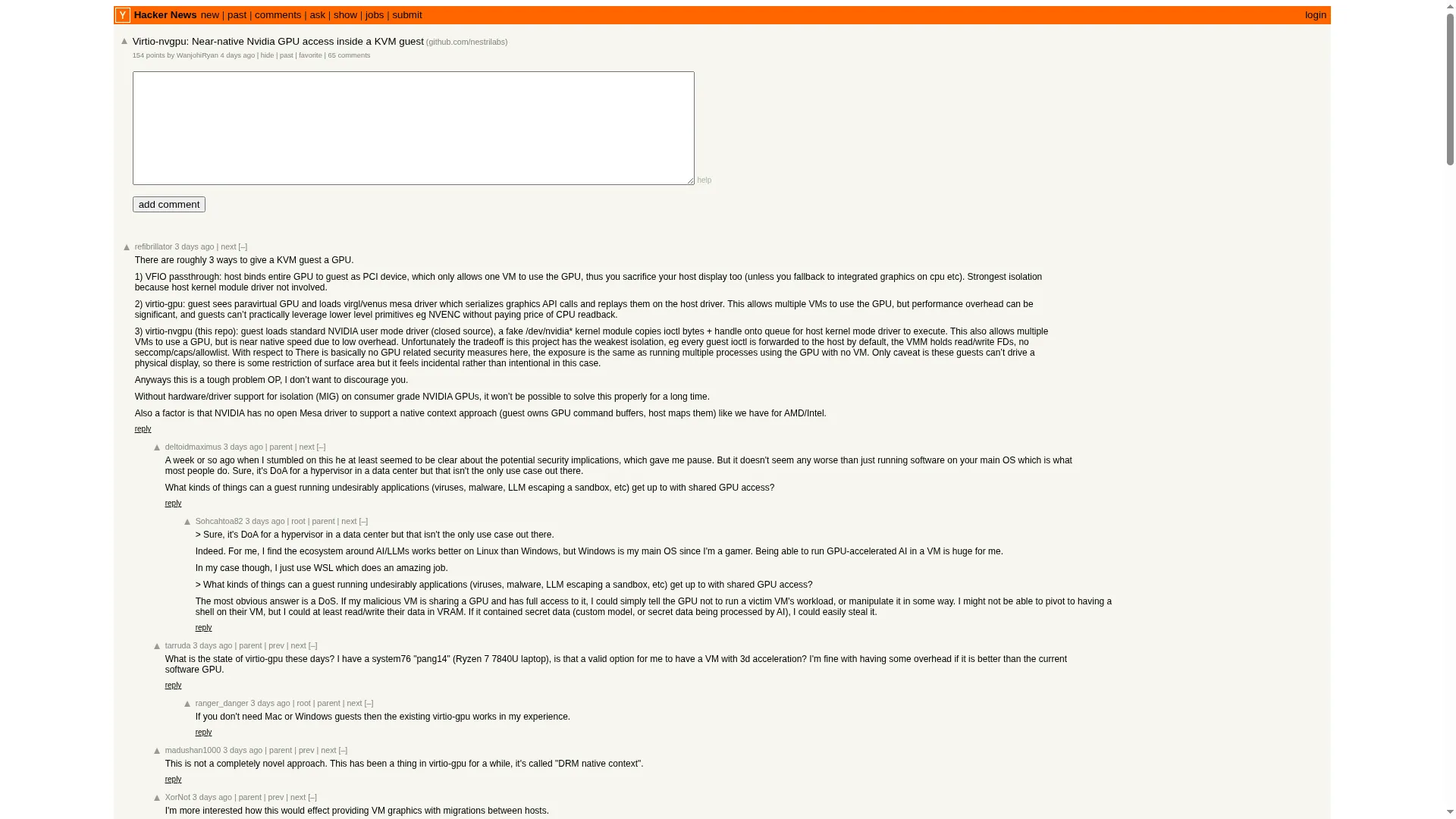 HN 上的 virtio-nvgpu 讨论