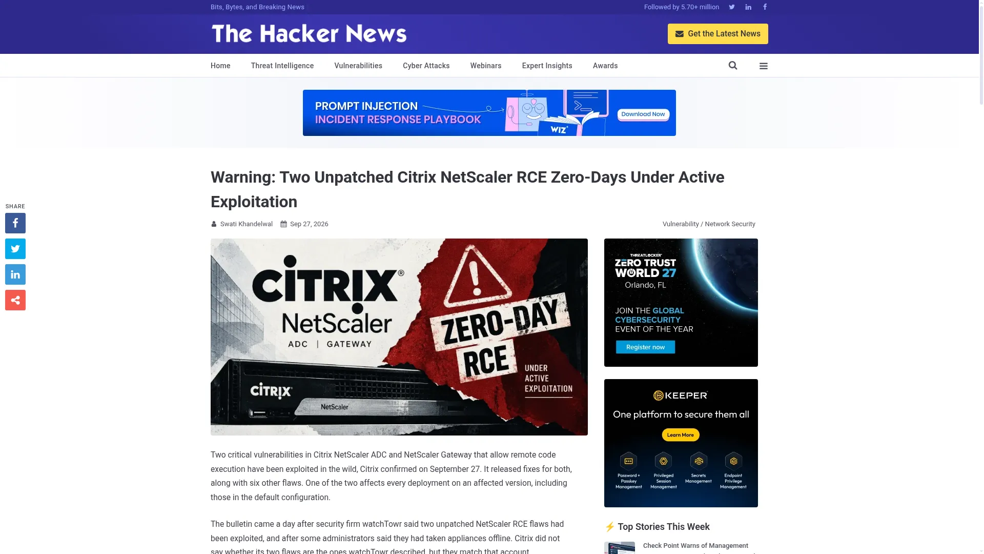 The Hacker News 对 NetScaler 双 0day 的报道