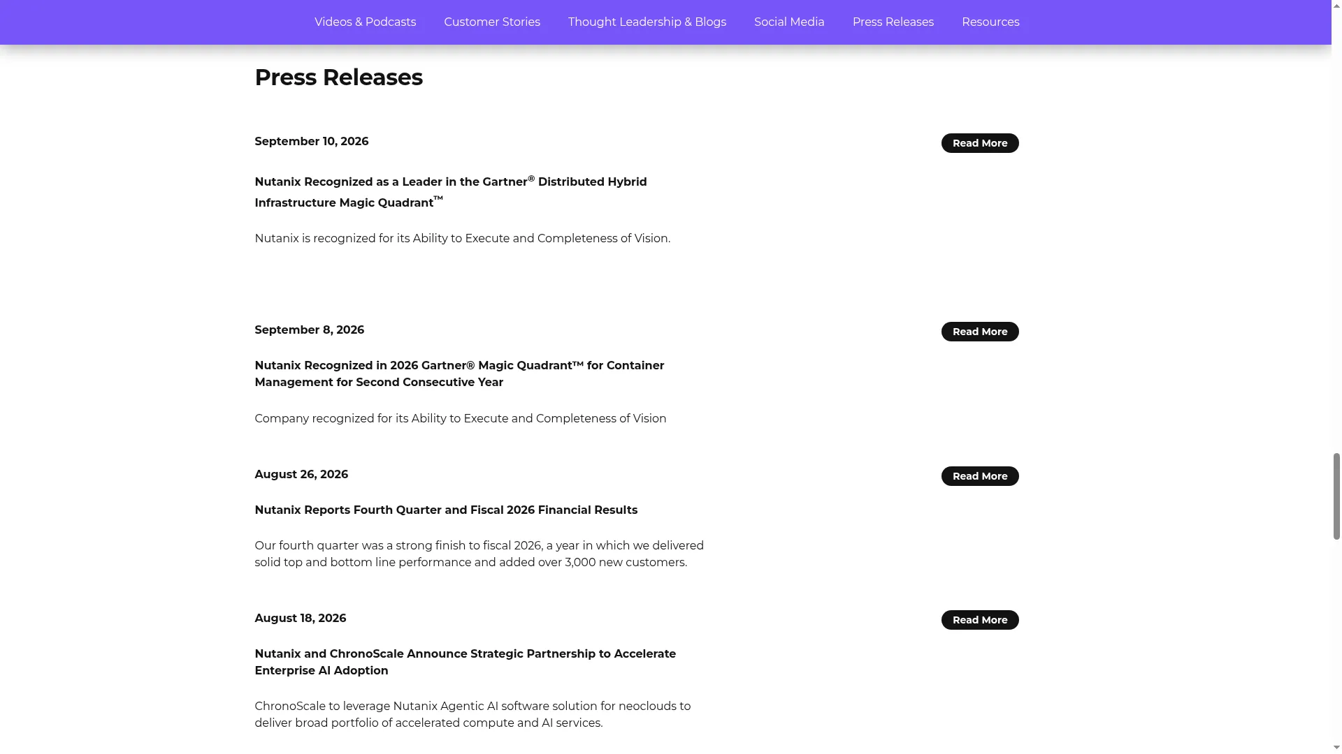Nutanix newsroom press release listing
