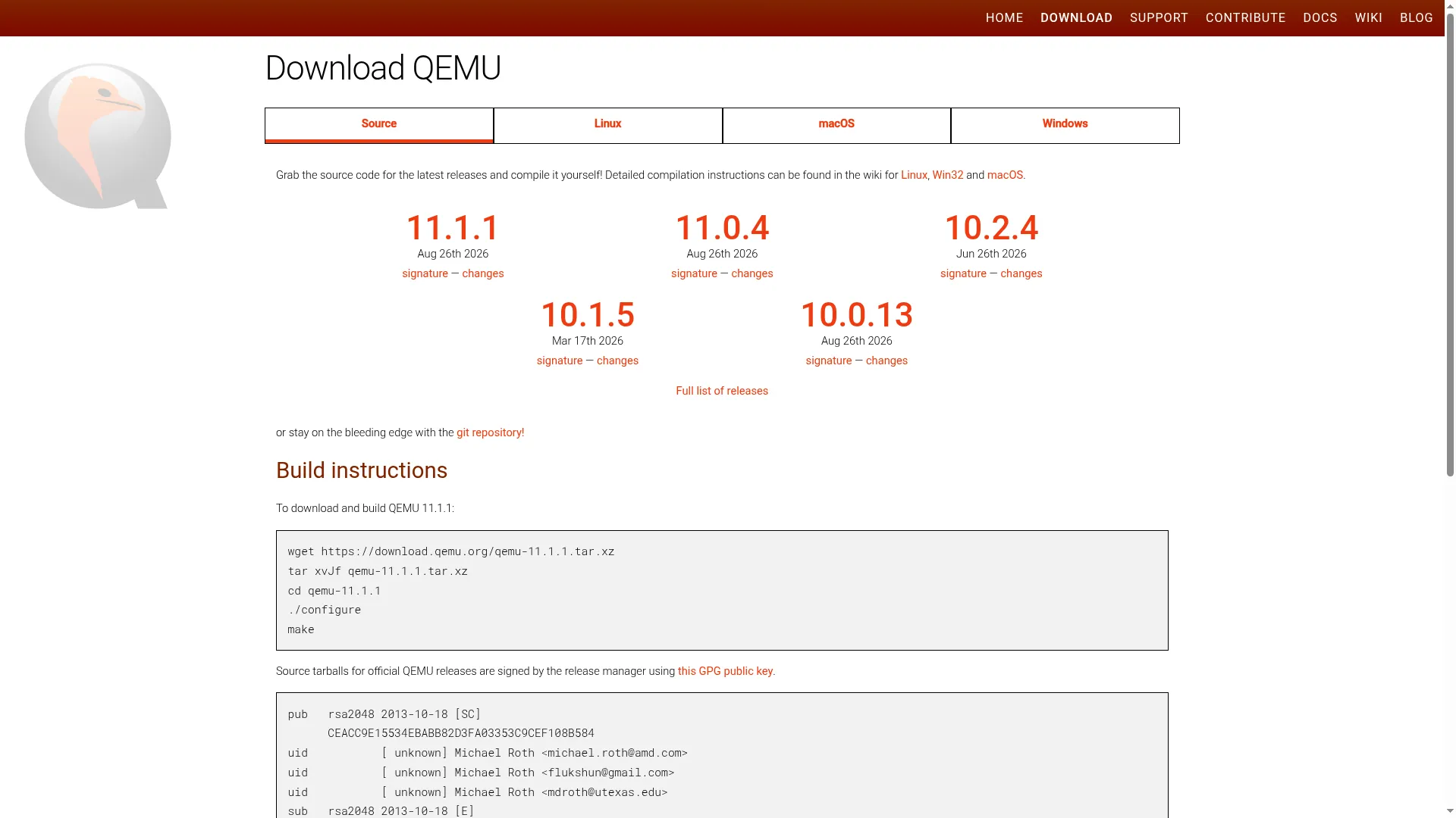 QEMU official download page