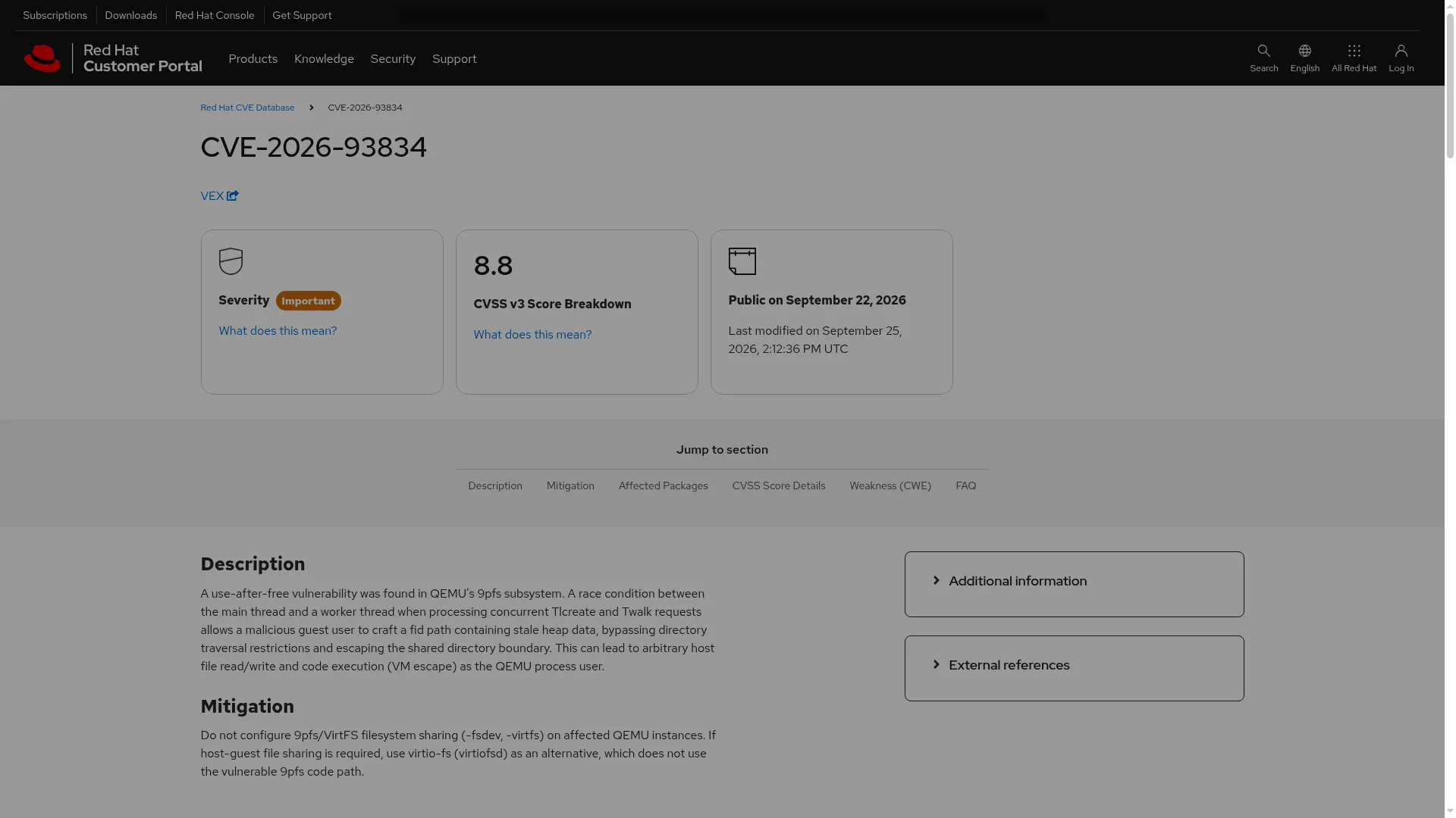 Red Hat CVE-2026-93834 页面