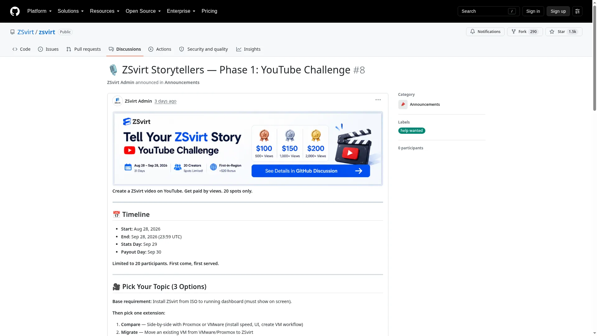 ZSvirt Storytellers YouTube Challenge details