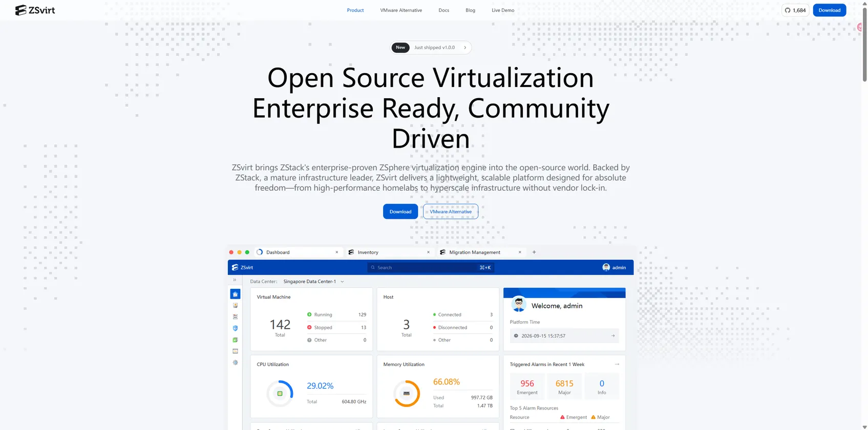 The ZSvirt website homepage