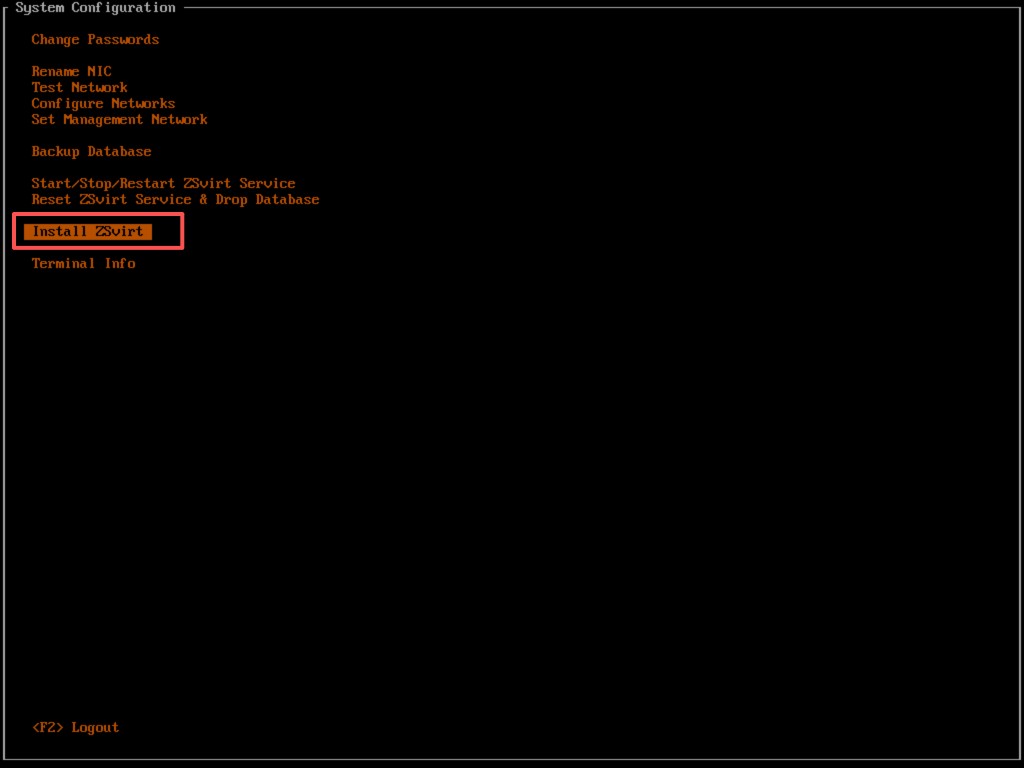 进入 Install ZSvirt 选项