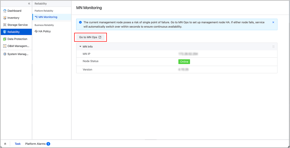 Go to MN Ops from the MN Monitoring Page