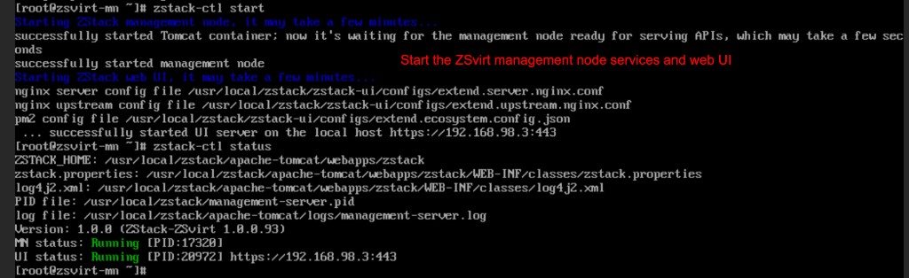 Example of starting the management services