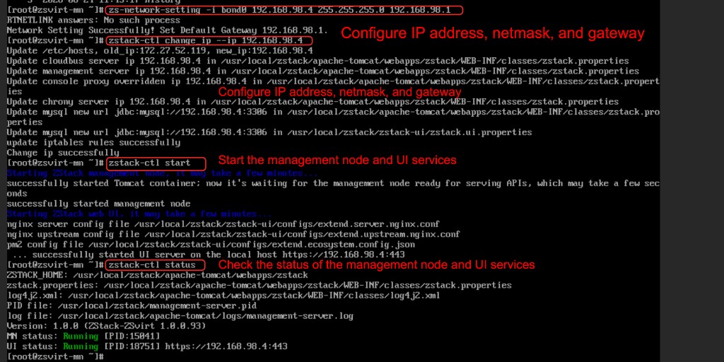 Example of starting the management services